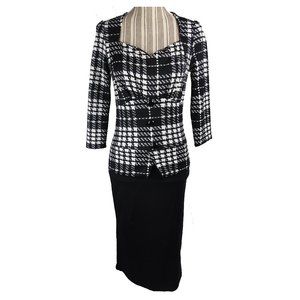 White & Black Houndstooth BodyCon Dress